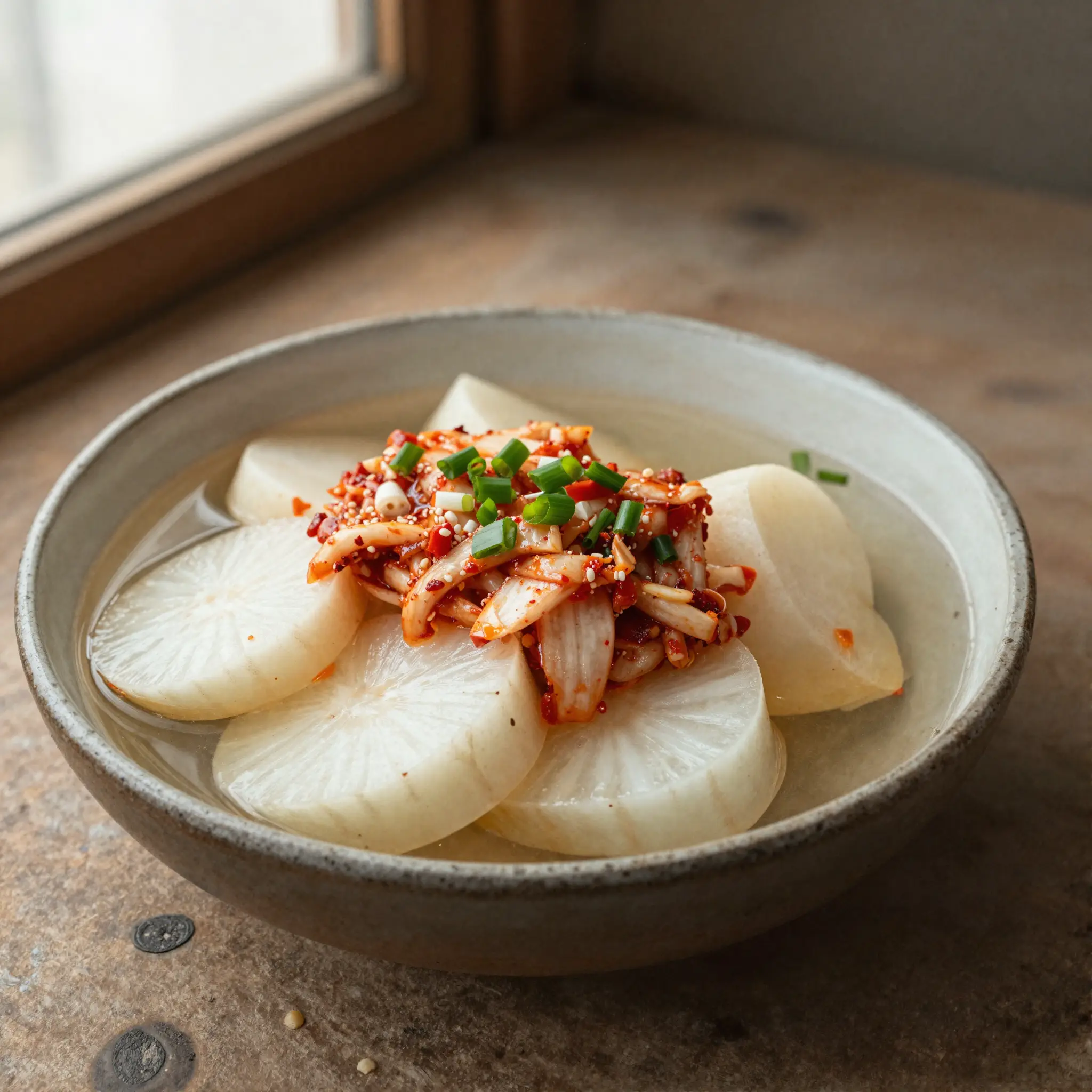 Dongchimi (Kore usulü sulu turp kimchisi)